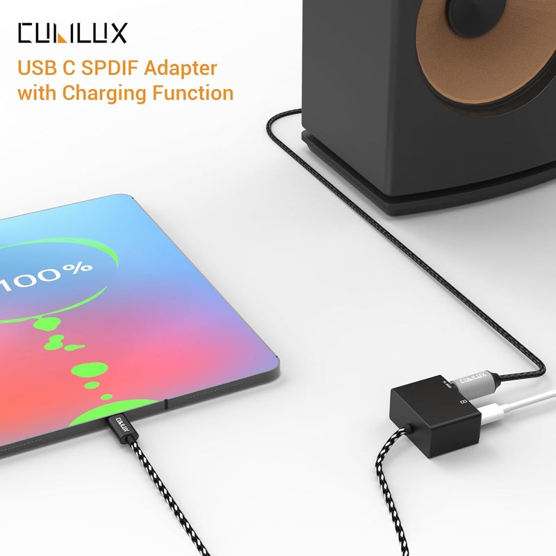 Cubilux USB C to SPDIF Adapter with PD Charging,USB Type C to Toslink Optical Audio with 192KHz/24bit, Thunderbolt 4/3 Spdif Audio Adapter,PD Charging Suitable for Chromecast Gen 3,Ipad 10/Ipad Pro - Image 4